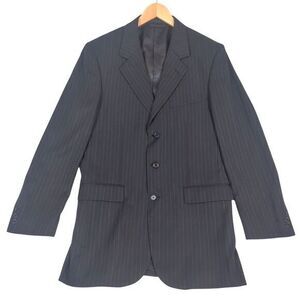Midtown Man Blazer Mens 40L Black Sport Coat Blue‎ Pinstriped Button Fashion *